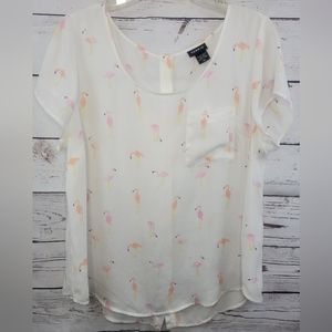 Torrid White Blouse with Flamingo Print